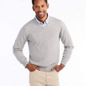 Ll Bean Cotton Cashmere Gray V Neck Sweater Large